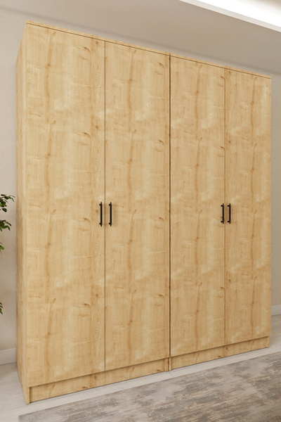 Ases Mobilya Ases ELA536 Geniş ve Büyük Ölçülü Gardırop Giysi Dolabı Yüklük 2 Askılı 4 Kapaklı Beyaz - Safir Meşe