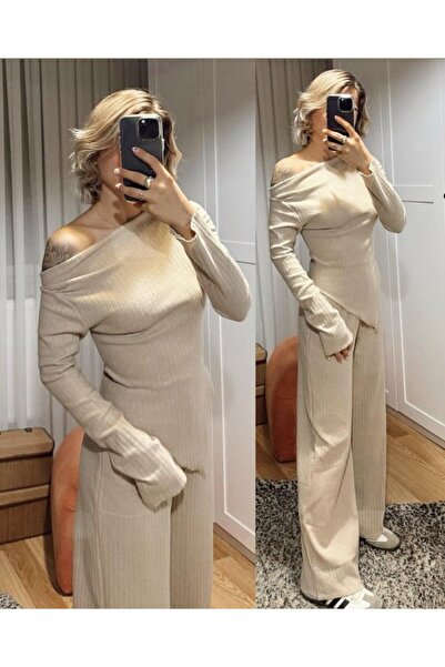 Wear Up Bluză și pantaloni pentru femei cu mânecă lungă, fără umăr, cu croial...