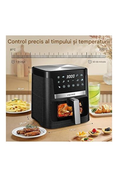 DEIME Premium Oil-Free Air Fryer 1700W Black, Adjustable 0-200°C, Detachable Rack, Digital Display