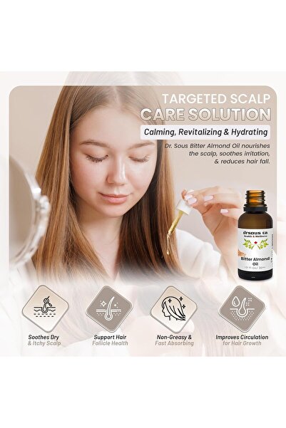 dr sous Drsous Ca Premium Bitter Almond Oil 30ml | 100% Pure & Natural Cold-Pressed for Skin, Hair, Face, Na