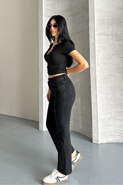 macharel jeans Τζιν σκούρο ανθρακί με κομμένο πόδι