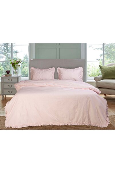 Storish Point Çift Kişilik Nevresim Seti %100 Pamuk Fırfırlı Pembe