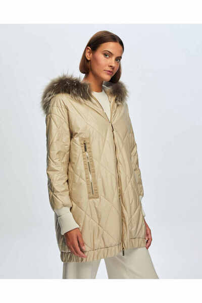 MISS DALIDA T24K-8015 Baklava Dilimli Kürklü Mont BEİGE