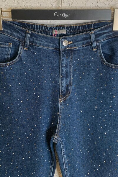 Büyük Moda Serpme Stone Printed Mom Jean