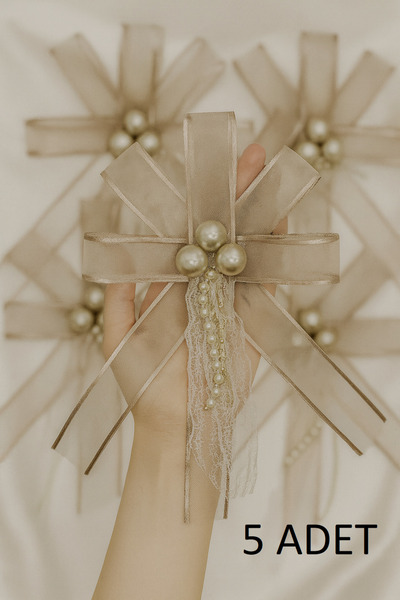 SırmalıHome Gelin Bohçası İçin Özel İncili 5 ADET KAHVE Bohça Çiçeği Bohça Sü...