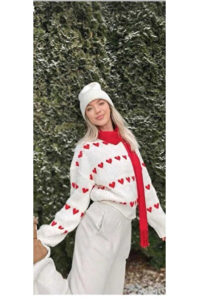 cheen سترة نسائية منسوجة ذات ملمس ناعم على شكل قلب أبيض للموسم الجديد من تريك...