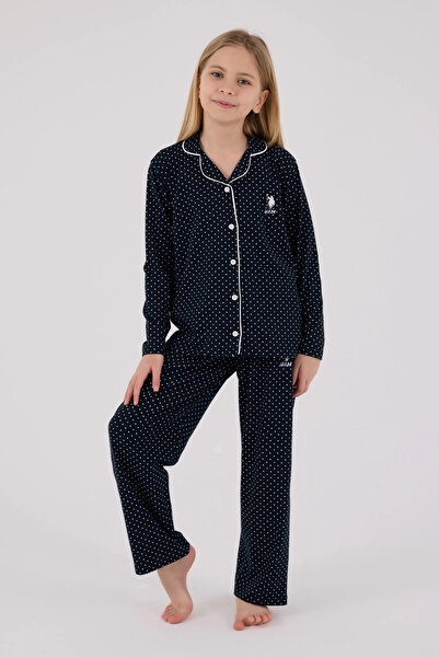 U.S. Polo Assn. Girls' Shirt Pajama Set - Navy Blue
