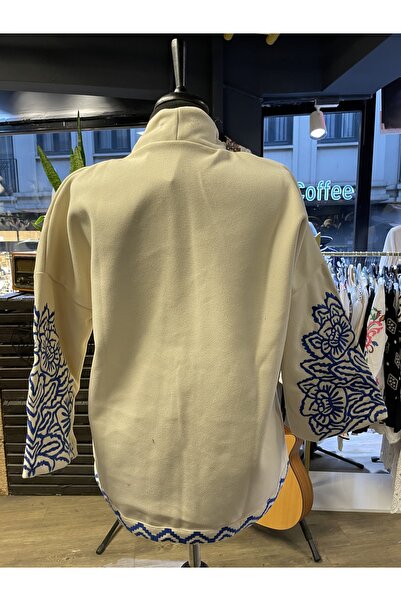 By-esq Women's Embroidered Long Sleeve Cotton Poncho Jacket