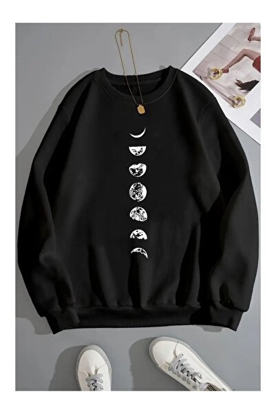 CLASİVA سويت شيرت كبير الحجم بياقة دائرية للجنسين بتصميم خاص مطبوع عليه القمر...