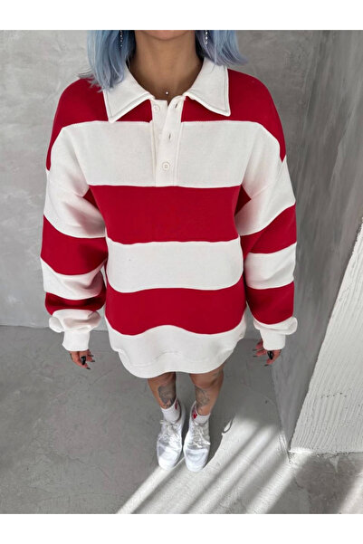 eraypi    Unisex Three Thread Piece Collar Sweatshirt - Red