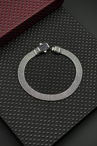 FRNCH 925 Ayar Gümüş Lacivert Zirkon Taşlı İtalyan Model Gümüş Renk Erkek Bil...