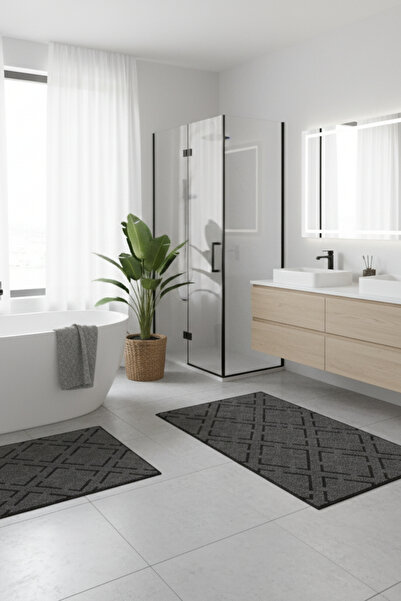 oabhome Safir 2'li Banyo Paspası Yıkanabilir Kaymaz Taban Renkli Dekoratif Ba...