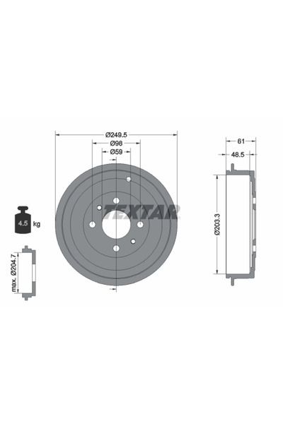 TEXTAR Tambur Frana Alfa Romeo 145/146 Fiat Brava/Bravo 1/Idea
