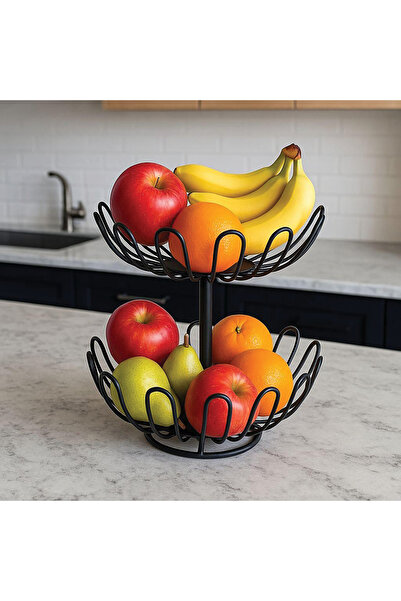 decorelax Damla Model Black 2-Tier Fruit Basket – Stylish and Modern Design