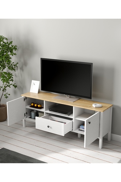 Sakura Ahşap Hunerika Malva 4 Kapaklı1 Çekmeceli kahve dolabı-Wood Beyaz-Minifiks Bağlantılı