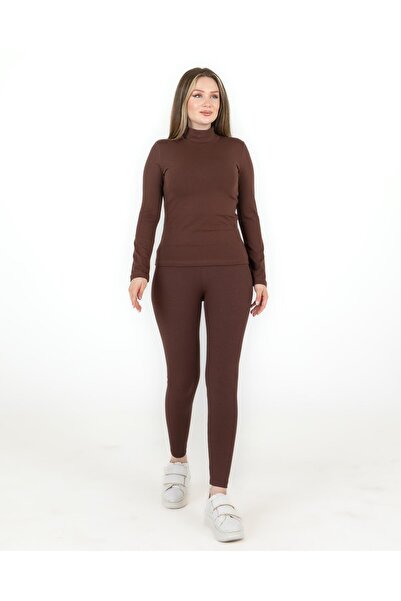 Sortie Women's Half Turtleneck Regular Fit Midi Length Long Sleeve Basic Lycra Brown Bodysuit