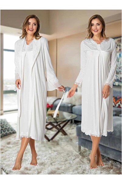 Lohusa Homewear Set de cămașă de noapte pentru femei, ecru, cu design special...