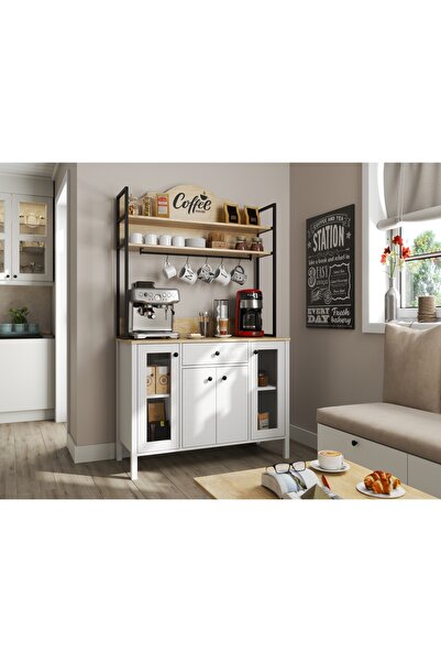 Sakura Ahşap Hunerika Salva 4 Kapaklı1 Çekmeceli kahve dolabı-Wood Beyaz-Mini...