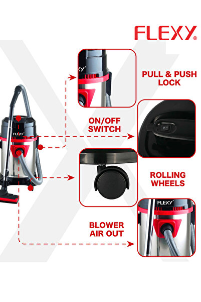 flexy ® 28L 3-in-1 Wet/Dry/Blow Vacuum Cleaner, 2400W, Super Suction, Stainless Steel, 2Y Warranty