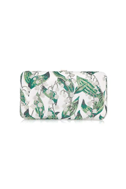 Judith Leiber Smooth Rectangle Crystal Lily Belles Clutch – Green/White