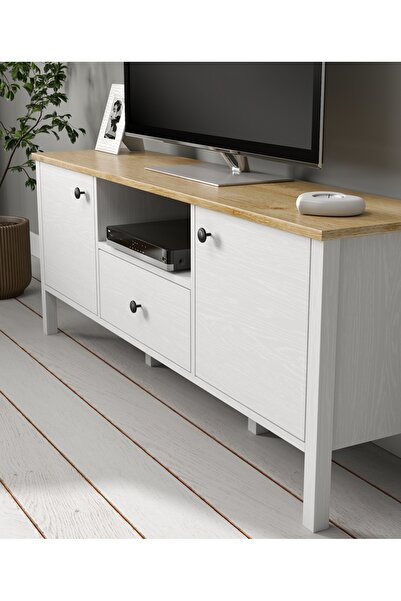 Sakura Ahşap Hunerika Malva 4 Kapaklı1 Çekmeceli kahve dolabı-Wood Beyaz-Minifiks Bağlantılı