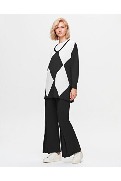 MISS DALIDA T25K-7014 Önü İspanyolon Kesim Bol Paça Siyah Pantolon