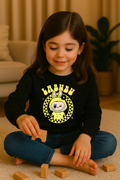 SVART WEAR سويت شيرت للأطفال مطبوع عليه Labubu مصنوع من القطن بنسبة 100% مضحك...