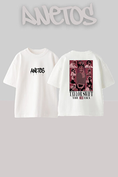Anetos Tricou oversize alb din bumbac cu imprimeu pe spate Taylor Swift 5 Design