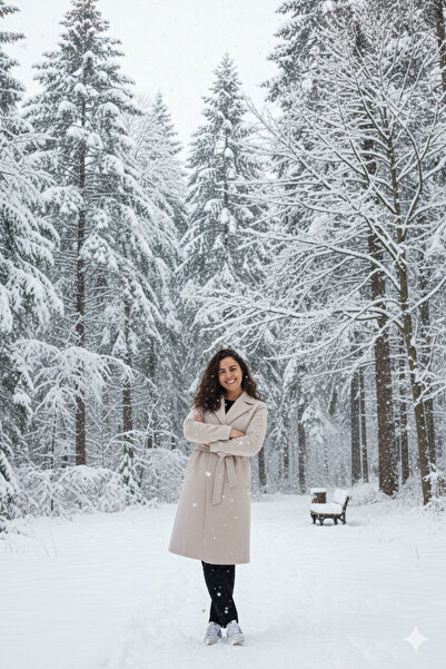 beeke Κρεμ χειμερινό γυναικείο παλτό Sonya με τσέπες μέχρι το γόνατο