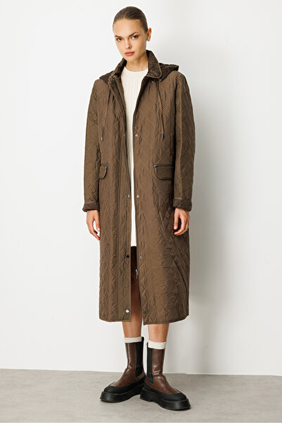 Trenç Büyük Beden Kapüşonlu Kapitone Kaban 5316