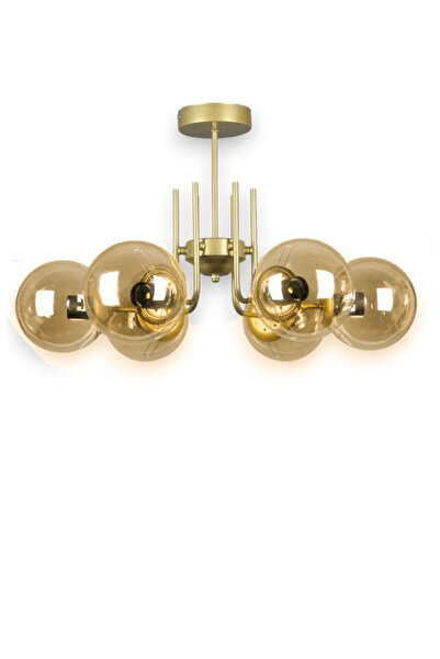 Uçar İdil Modern Tasarım Yatak Odası Salon Mutfak Oturma Odası Eskitme Renk Bal Camlı 6 lı Avize