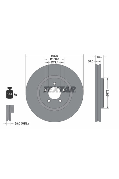 TEXTAR Disc Frana Daimler Super Eight Jaguar S-Type 2/Xf 1/Xf Sportbrake