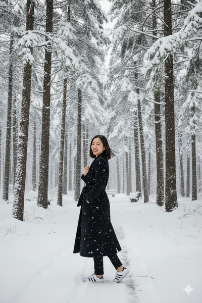 LİMABEL Snyya Belted Pocketed Knee-Length Long Cashmere Winter Women's Coat Black -2