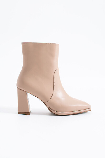 Siena Shoes Ryan Kadın Fermuarlı Günlük Topuklu Bot Bej