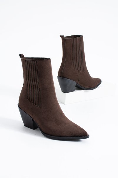 Siena Shoes Seba Women's Western Heeled Boots Brown Suede