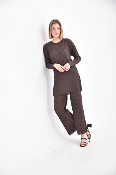 MyRia Ribbed Camisole Top and Bottom Set Brown