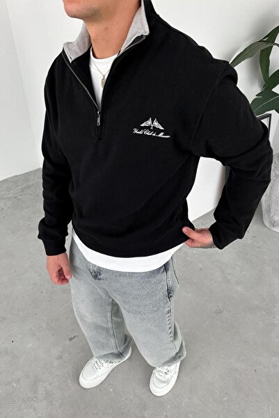 HAFKAGİYİM Black Yacht Club Half Zip Relaxed Sweatshirt