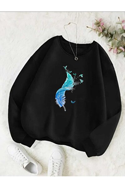 tkn your style سترة رياضية كبيرة الحجم بتصميم عصري مطبوع عليها ريش الطيور وال...