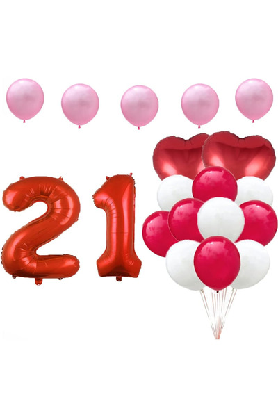 Whimlets Set de 17 baloane pentru aniversarea de 21 de ani, Rosu 100 cm 17