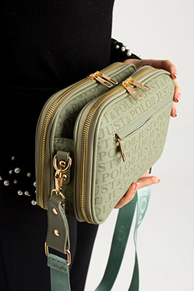 WEST POLO CÜZDAN Women's Green Waterproof Printed Patterned 5 Compartment Messenger Shoulder Bag Try3502