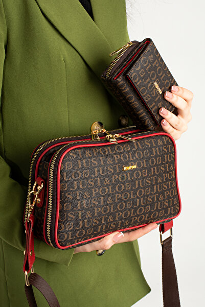 WEST POLO CÜZDAN Women's Waterproof Printed Patterned 5 Compartment Crossbody Bag Shoulder Bag and Wallet Combination Try3502