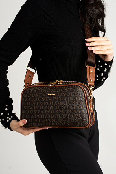 WEST POLO CÜZDAN Women's Brown Tan Waterproof Printed Patterned 5 Compartment Messenger Shoulder Bag Try3502