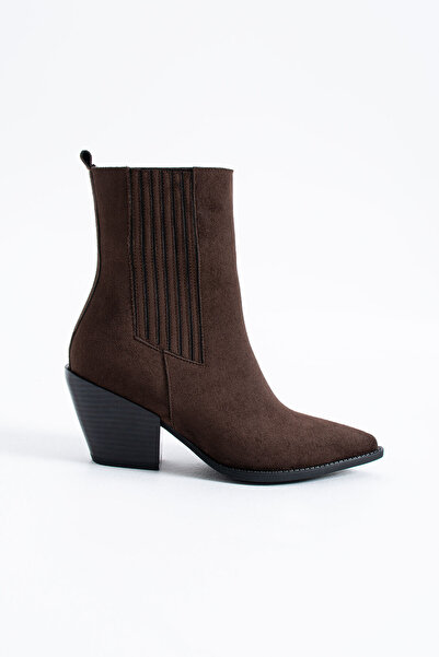 Siena Shoes Seba Kadın Western Topuklu Bot Kahve Süet