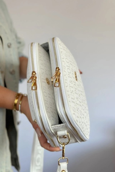 WEST POLO CÜZDAN Women's White Water Resistant Printed Patterned 5 Compartment Messenger Shoulder Bag Try3502