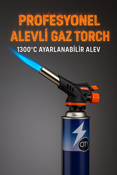 Coverzone Gaz Torch Pürmüz - 1300°C Ayarlı Alev, Otomatik Ateşleme, Flambe, Karamelize, BBQ Torch | HS-509C