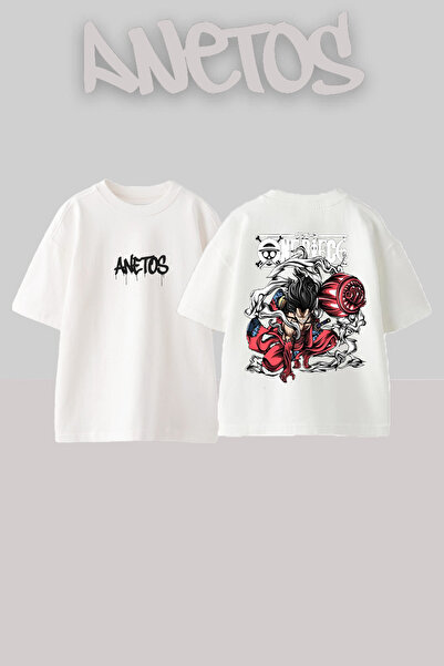 Anetos One Price Design Spate cu imprimeu Bumbac Negru supradimensionat tricou