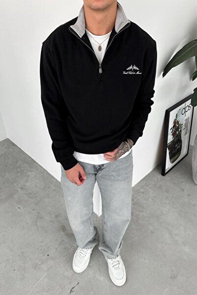 HAFKAGİYİM Black Yacht Club Half Zip Relaxed Sweatshirt