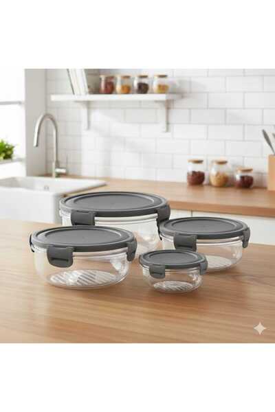 Nurfa Renkli Kapak Yuvarlak Saklama Kabı 4'lü Set 400x800x1350x2250ML