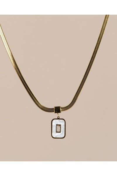 Portakal Esintisi Rectina Italian Chain Rectangular Figured Gold Steel Necklace