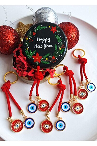Svc Aksesuar 5-Piece Evil Eye Beaded Red Keychain in a New Year's Gift Metal ...